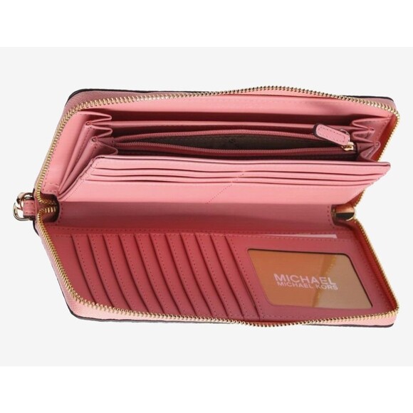 New Michael Kors Jet Set Large Travel Continental wallet Leather Primrose - Picture 3 of 3